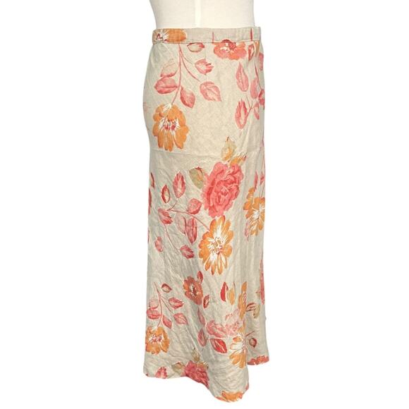 Eddie Bauer 100% Linen Floral Maxi Wrap Skirt Neutral Boho Lightweight Size 8 - Picture 5 of 10